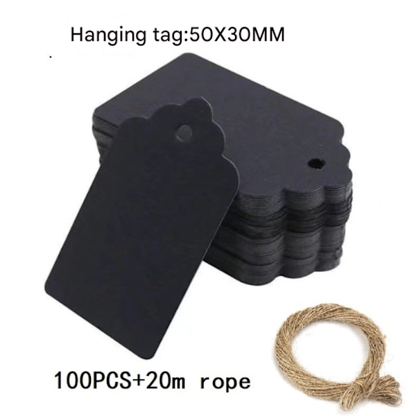 Bruna Prislappar med Snöre Kraft Bagagetaggar Hantverksetiketter Pappersgåvotagger Etiketter 100 st 5 x 3 cm med Jutesnöre DIY för Gåvor black
