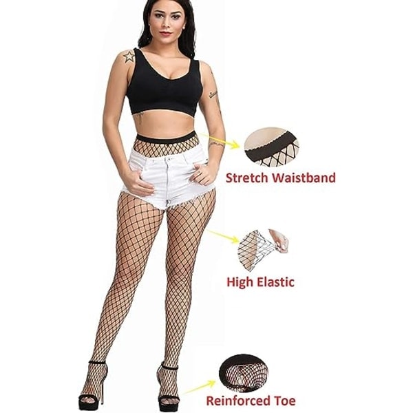 4 Paria Plus-kokoisia Fishnet-sukkia, Mustat Fishnet-sukkahousut Reisi-sukkahousut