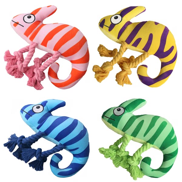Plush Stuffed Striped Chameleon Lizard Squeaky Sound Hundefigur