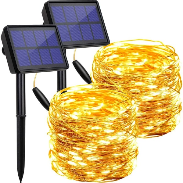 Utendørs solenergi kobbertråd lysstreng IP44 dekorative lys strenglys (varmt lys 200 lys 22 meter, 8 funksjoner) vit