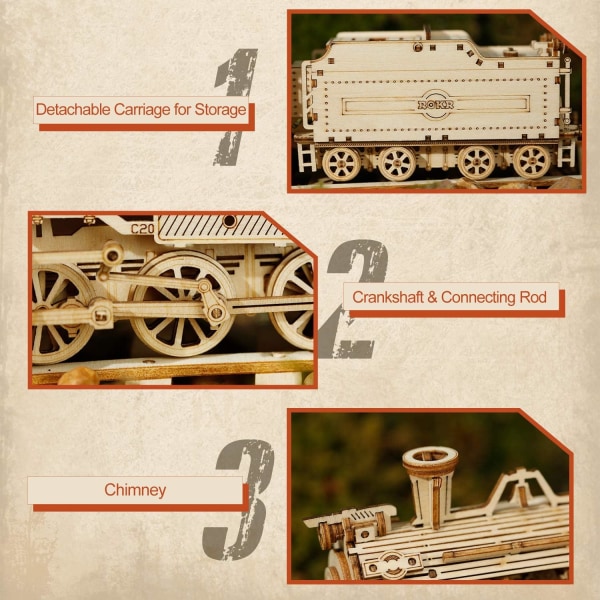 DIY handgjorda trämonterad leksaksbil modell lyx ångtåg MC501 Luxury steam train