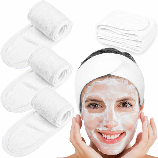 Spa ansiktsband, elastiskt huvudhandduk, för bad, smink och sport, 8,9 cm bred White