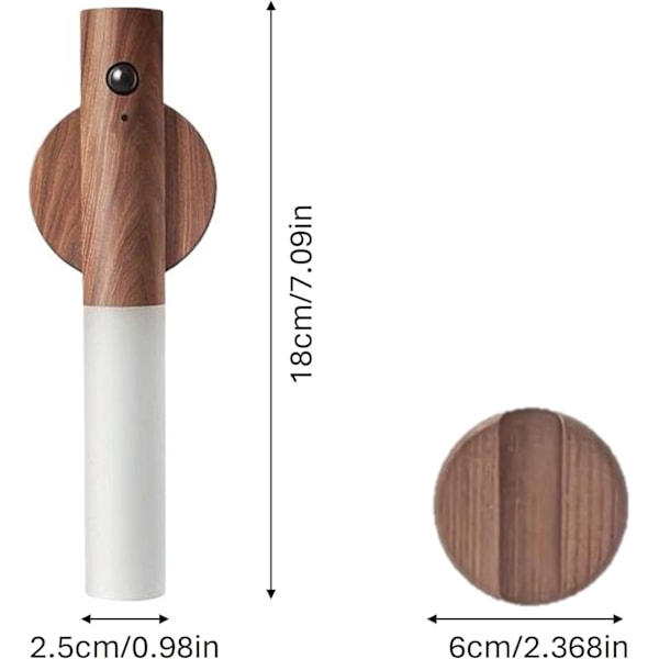 Magnetisk vägglampa med rörelsesensor och USB-laddning. Väggmonterad träficklampa Varmvitt för inomhusbruk Walnut