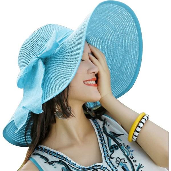 Dam solskydd bred brätte halmhatt hopfällbar floppy hatt sommar UV-skydd strandmössa C1 f blå C1 f blå C1 f blue