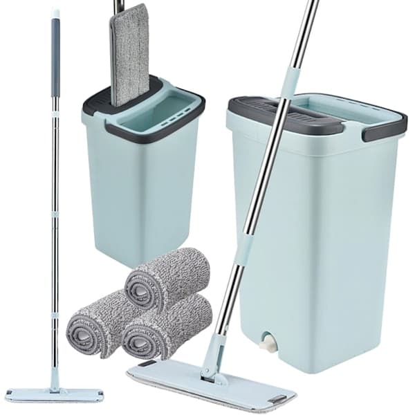 Flatmopp / Rengjøringsmopp med bøtte - Mikrofiber