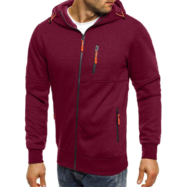 Herre hettegenser Sweatshirt glidelås opp lette jakker 1 Red M
