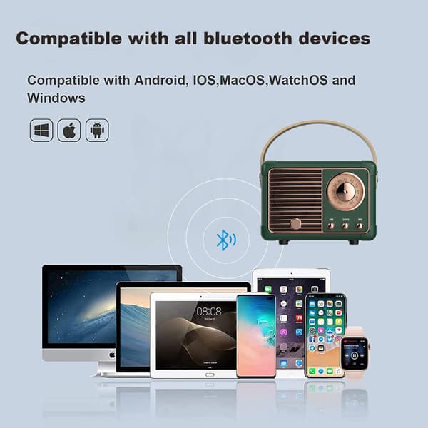 Retro Bluetooth-högtalare, liten trådlös Bluetooth-högtalare, för kök, sovrum, kontor, fest, utomhus för Android/iOS-enheter Green