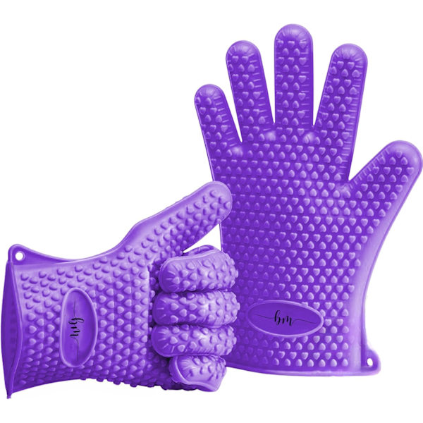 2 Silikonugnsvantar för kök, grillhandskar, set, par, grytunderlägg, ugnshandskar värmebeständiga violetta Purple