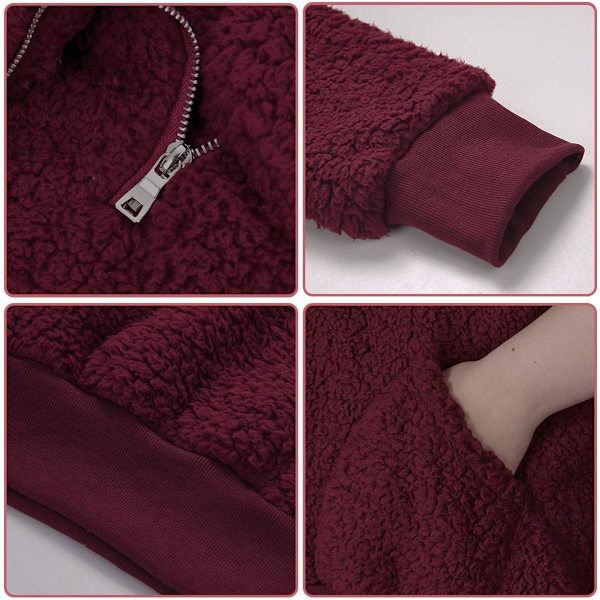 Dame Fleece Jakke, Quarter Zip Sweatshirt, Varm og Fleksibel Jakke til Vinter og Efterår Rojo M