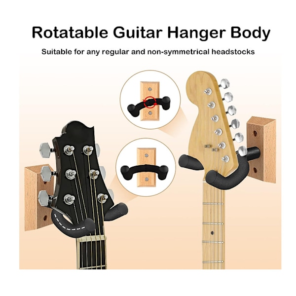 Väggfäste för gitarr i trä, massiv trähängare lämplig för akustisk elgitarr bas folk ukulele mandolin Birch 2pc