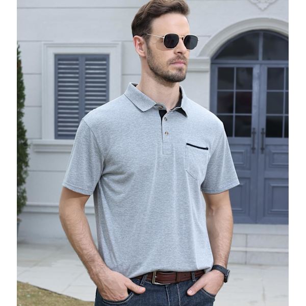Miesten pitkähihaiset polopaidat taskulla, rennot golfpaidat Black2 XXL