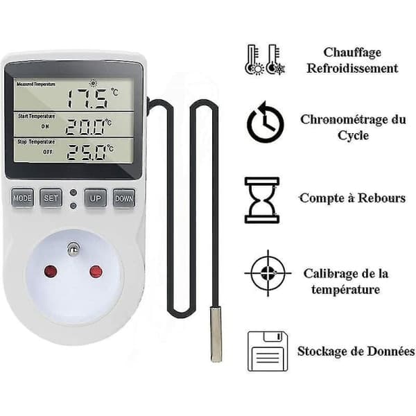 Plug-in Termostat Digital Temperaturregulator Opvarmning Køling Med Probe, LCD Plug Temperaturregulator Timer Til Akvarium Inkubator Drivhus