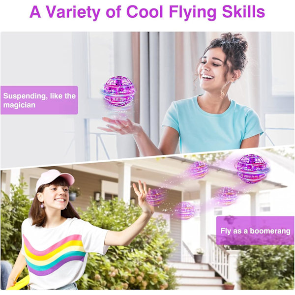 Smart sensor boomerang hover ball, flygande spinner med oändliga tricks, coola leksakspresenter för pojkar och flickor tonåringar inomhus utomhusleksaker purple