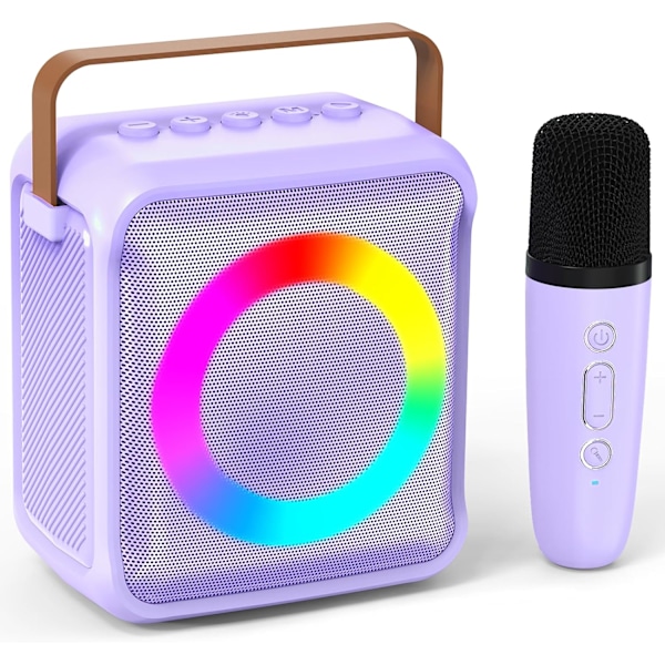 Karaokeleker for barn og voksne med 1 mikrofon, bærbar karaokemaskin med LED-lys og stemmeforvrengningseffekter, (Lilla) Purple