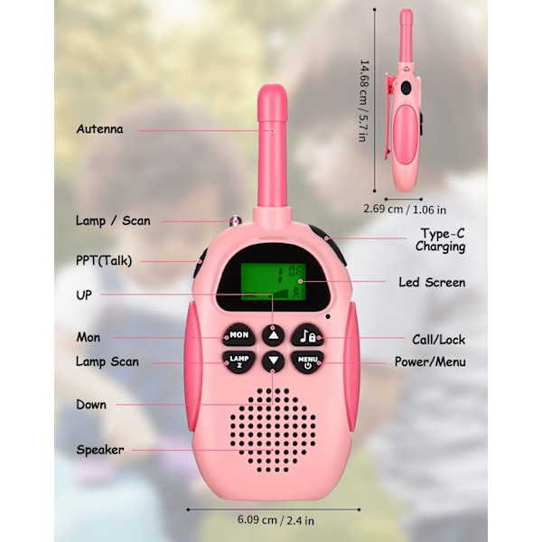 2-pack barnwalkie-talkies för barn, 22 kanaler LCD-display VOX lång räckvidd 3 km walkie-talkies för barn, födelsedagspresenter till pojkar eller flickor i åldrarna 3-12