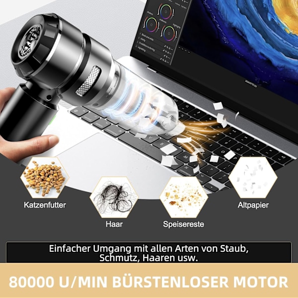 ®RisingFF Sladdlös handdammsugare 22 000 Pa, borstlös elmotor 3 hastigheter 8 000 varv/min, minidammsugare