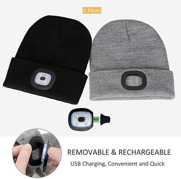 Hættehue med Lys, USB Genopladelig Unisex LED Hættehue, Vintervarme Gaver
