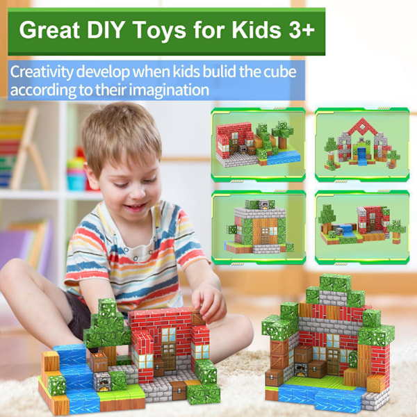 Magnetiske Byggeklodser - Byg Min Magnetverden Magisk Portal Sæt Sansestimulerende Udendørs Legetøj til Drenge og Piger 3+ år, Kreativ Leg for Børn 48pcs cubes + 1 doll