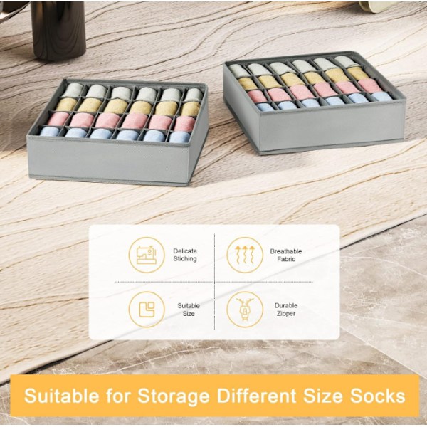 Låd Organizer, 24 Vikbara Förvaringslådor, Strumpor, Underkläder, Slipsar, Näsdukstillbehör Förvaringslåda (2-pack) black