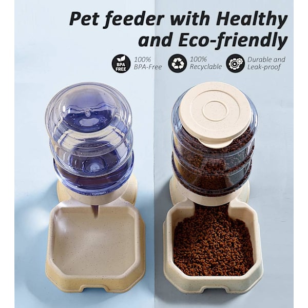 Automatisk foder- og vanddispenser til hunde og katte, BPA-fri, tyngdekraftspåfyldning, nem at rengøre, selvfodring. (H-vand) White-Waterer