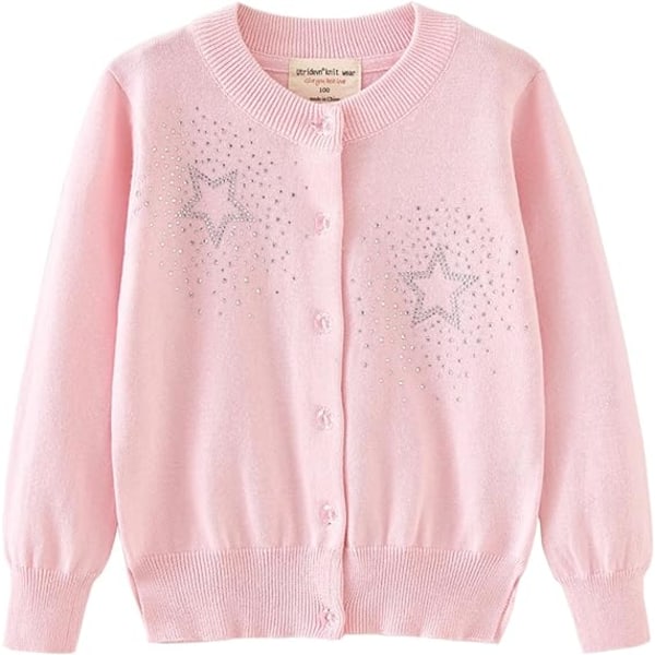 Rosa langermet knapp bomull cardigan strikket genser med turtleneck /110cm pink