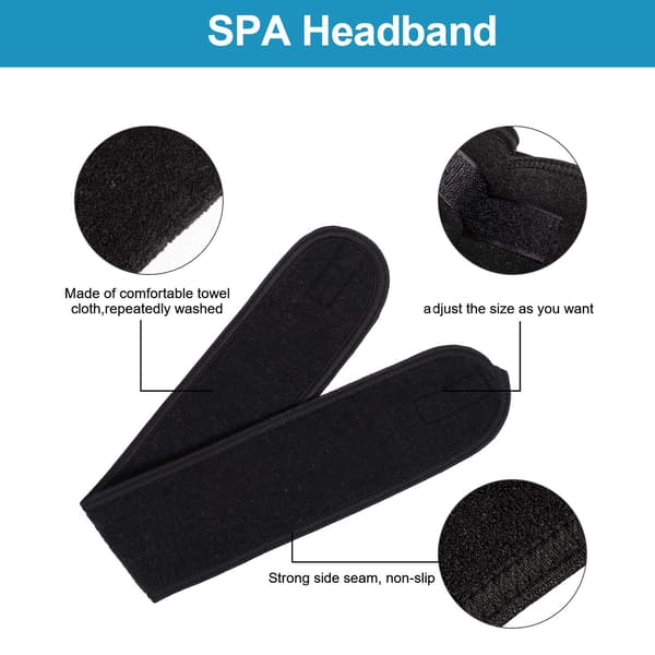 Spa ansigtshovedbånd, elastisk hovedhåndklæde, til bad, makeup og sport, 8,9 cm bred Black