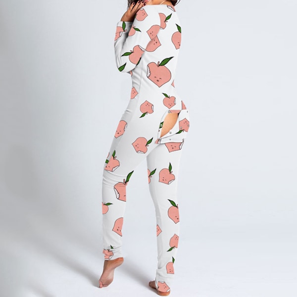Underklädesjumpsuit med bakficka för kvinnor Onesie Pyjamas Ryggknäppt Bodycon Sovkläder Vuxen Onesies Combinaison Pyjama Femme Apple