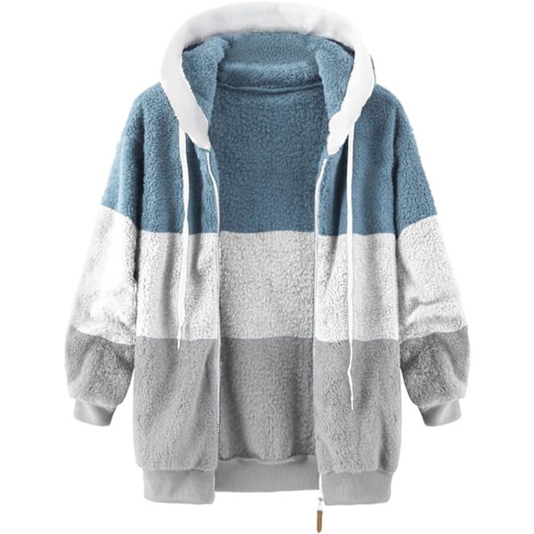 Hættejakke til kvinder, Teddy Fleece-frakke, Overgangsjakke med hætte og lommer, lynlås, efterår, vinter, plysjakke, fleecejakke, vinter S F Grey