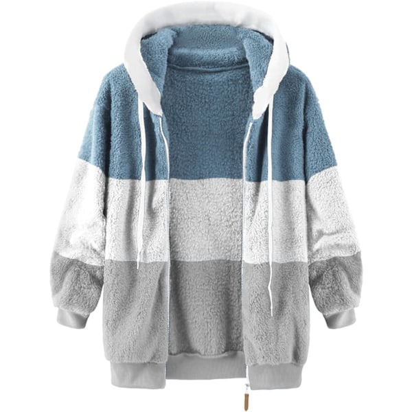 Hettejakke Dame Teddy Fleece Frakk Overgangsjakke med Hette med Lommer Glidelås Høst Vinter Plysj Jakke Fleece Jakke Vinter 4XL F Grey