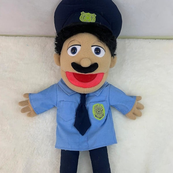 Plysjdukke, morsom dukkeleke med fungerende munn, for barn gutter jenter rollespill Police Guy 55CM