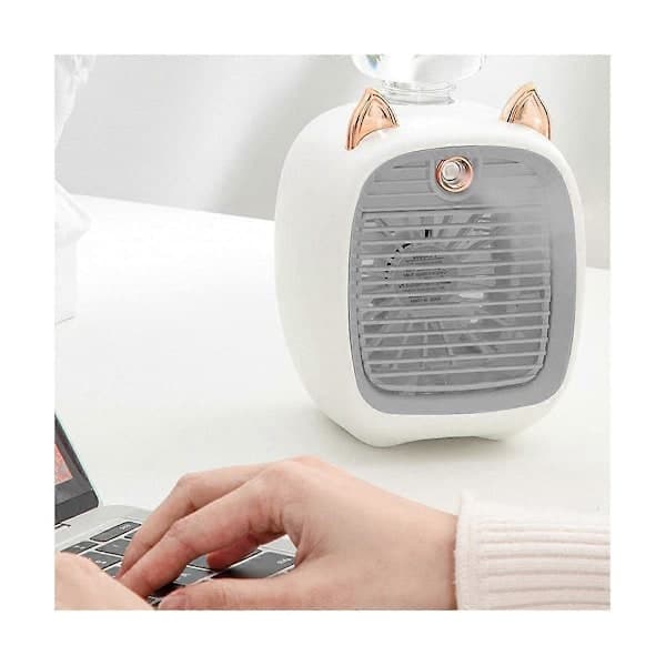 Vand Luft Konditioneringsventilator, Mini Ventilator, USB Ventilator, Bord Turbo Spray Luftfugter Køler Grå & Hvid