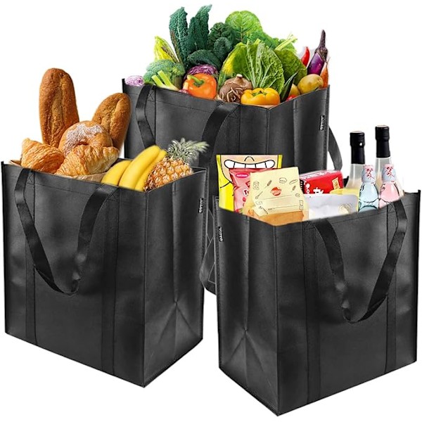 2 Stykker Sorte Genanvendelige Indkøbsposer, 38 x 33,5 x 25,5 cm, med Lille Krog, Velegnet til Indkøb, Picnic, Rejser, Strand, DIY, Reklame, Event black
