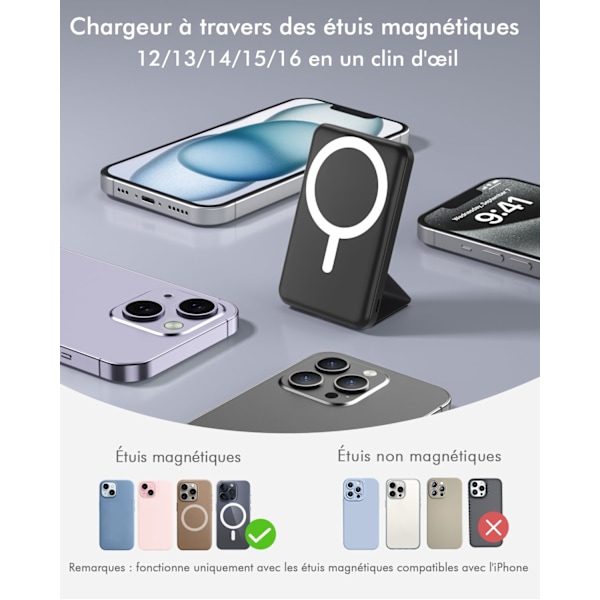 Externt Batteri för Mag-Safe, 10000mAh Magnetisk Trådlös Batteripack, Vikbart Power Bank Mag-Safe PD 22.5W Snabbladdning USB-C LED-Display