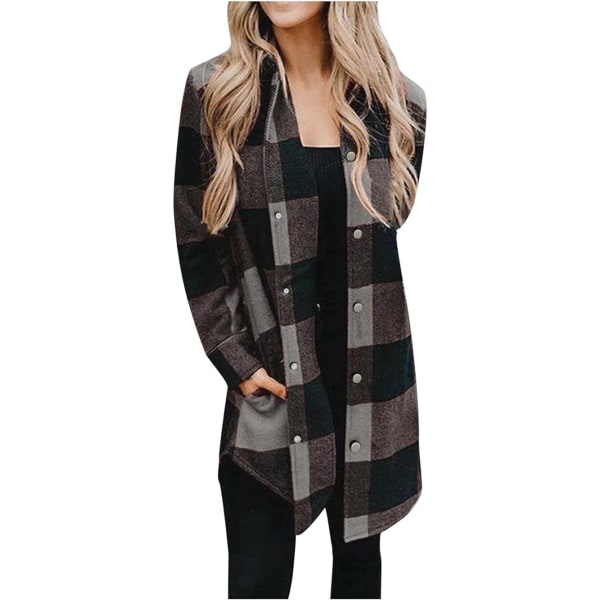 Harmaa naisten takki pitkä ruudullinen casual rento syys/talvi neuletakki /XL gray XL