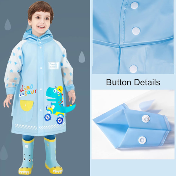 Børns Regnfrakker Regn Poncho Piger Drenge Regnjakke Vandtæt Poncho Toddler Tegneserie Regn Tøj Genanvendelig med Bærbar Taske S-4XL Størrelse Blue M / 3-4 Years