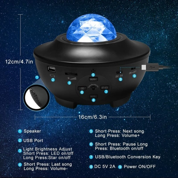 Laser Full Sky Star Night Light (Cross vanlig Bluetooth-versjon) 8W vit