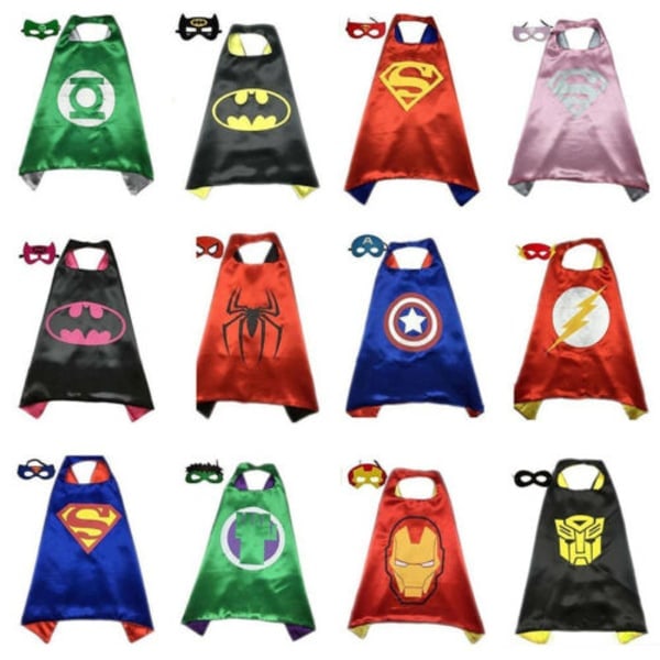 Superhjälte Cosplay Capes + ögonmask för barn Halloween kostym Röd Superman Cloak + ögonmask Red Superman