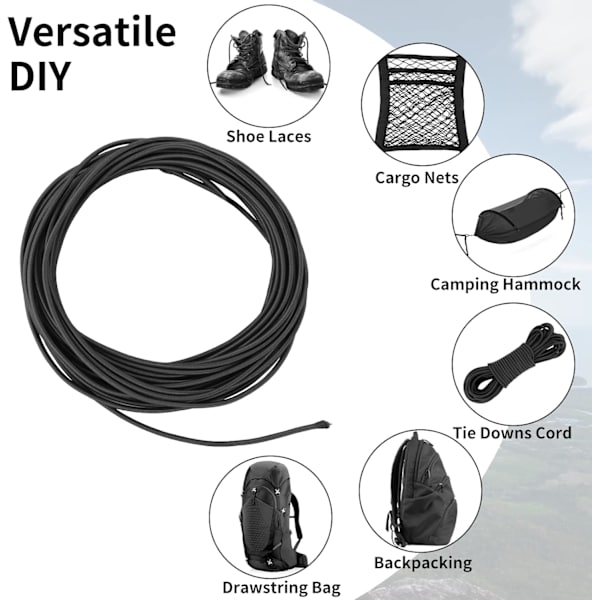 3mm x 1m Bungee-sladd, Stark Bungee-sladd för Fixering, Bungee-sladd för Båtar, Camping, Släpvagnar, Skosnören, Hantverk, DIY-projekt