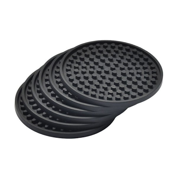 Svart matte runde silikon gummikopper (sett med 6) | 11 cm diameter | Sklisikker | Vannfangsteknologi.