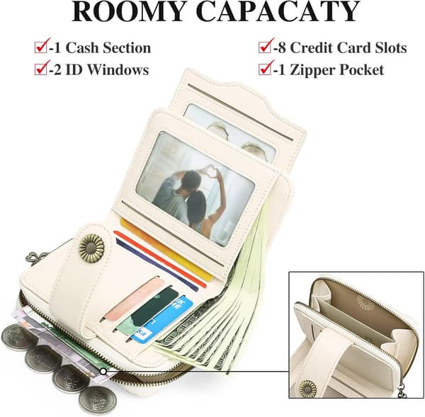 Plånböcker för kvinnor Äkta läder Liten Bifold Kompakt Damplånbok med RFID-skydd Off White