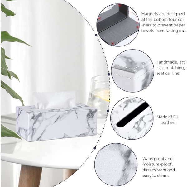 Rektangulär servettdispenser i PU-läder för hem, kontor och restaurang, marmor Marble