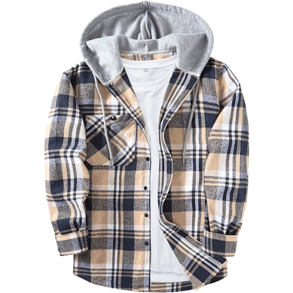 Herreskjorte med tern - Langærmet skjorte med lomme - Knappet ned - Herreskjorte med tern - Jakke i flanel - Regular fit - 4 sæsoner - Træfældningsskjorter - M-3XL Blue Beige L