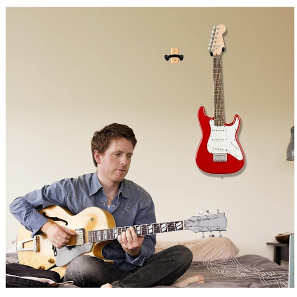 Veggfeste for gitar i tre, solid treoppheng egnet for akustisk, elektrisk gitar, bass, folk, ukulele, mandolin Birch 2pc