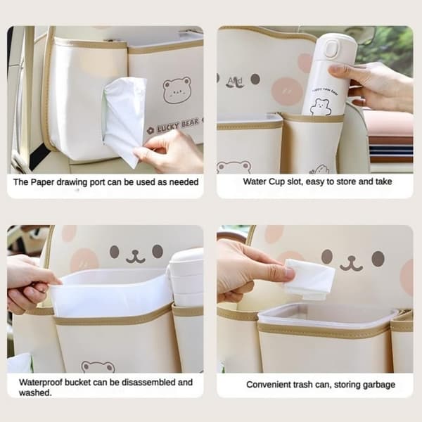 Bilsete Oppbevaringspose Søppelbøtte Papirholder Anti-Kick Pad Cute Rabbit Storage