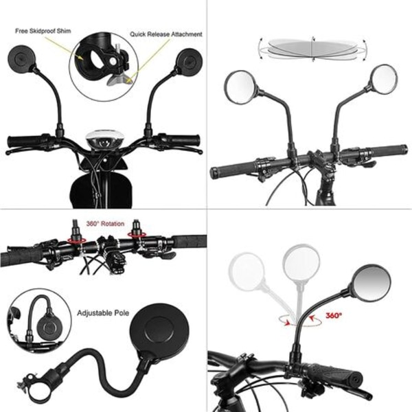 Sett med 2 sykkelspeil for styre, retro sykkelstyrespeil 360° justerbart, elektrisk scooterspeil, speilramme
