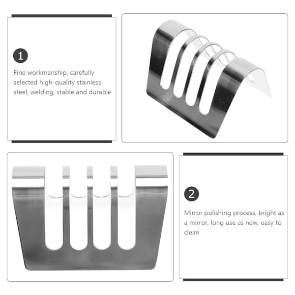 1 stk Brødrist i Rustfritt Stål, Toast Holder, 4 Skiver, Bordstativ for Ristet Brød, Brødrist i Metall, Bakestativ, Frokost 4 kortplatser