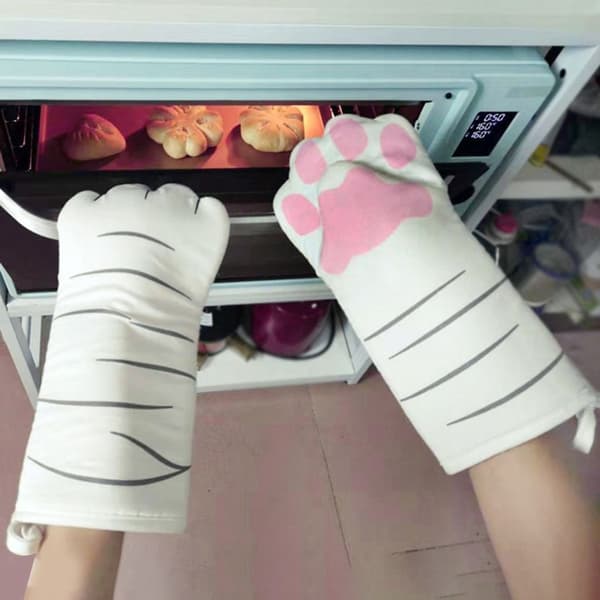 Ovn Handsker Varmebestandige 250°C Bagehandsker, Hvid Katteklo