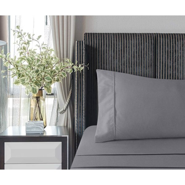 Sängkläder set 4 delar 150x200 - Borstad mikrofiberpolyester - Lakan, påslakan och 2 örngott grey