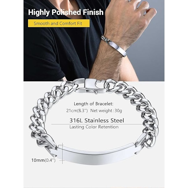 Armbånd for menn, par, kjærester, familie, venner, 21 cm lang, for kvinner og menn