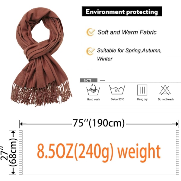 Naisten huivit Pashmina huivit ja huivit häihin Naisten talvihuivit Reddish Brown